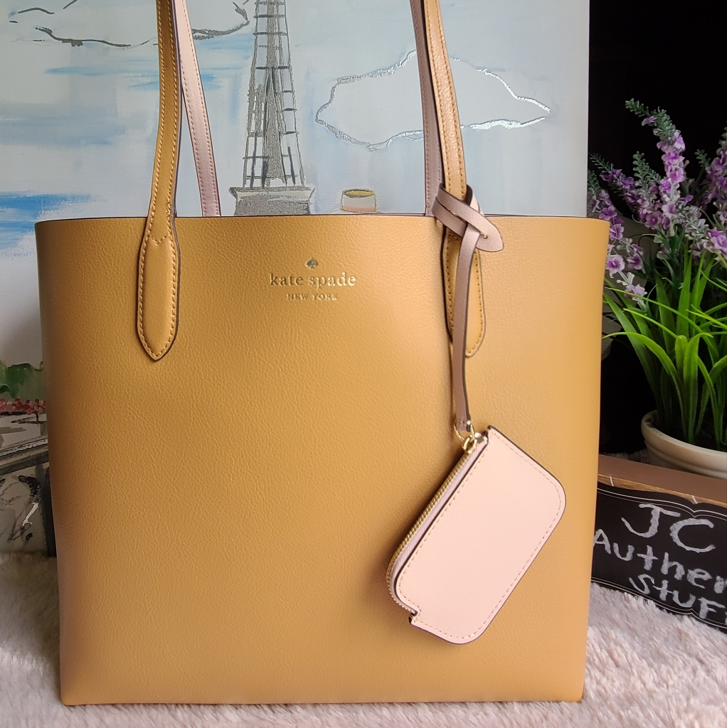 Kate Spade Mustard Yellow Leather Tote With Pink Pouch